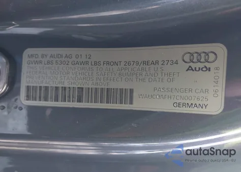 2012 Audi S5 3.0 Premium Plus from USA, damaged, VIN WAUCGAFH7CN007625